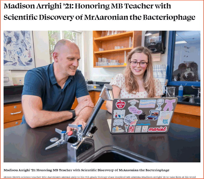 Student names bacteriophage after her Moses Brown science teacher